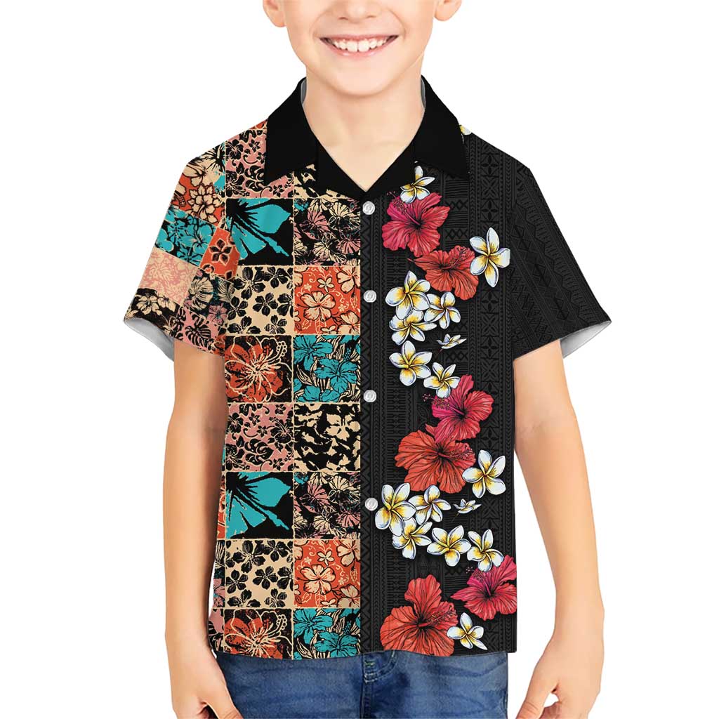 Hawaiian Hibiscus and Tropical Leaves Hawaiian Shirt Patchwork Grunge Abstract Vintage Style LT03 - Polynesian Pride