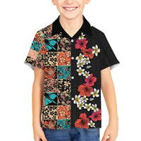 Hawaiian Hibiscus and Tropical Leaves Hawaiian Shirt Patchwork Grunge Abstract Vintage Style LT03 - Polynesian Pride