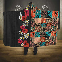 Hawaiian Hibiscus and Tropical Leaves Hooded Blanket Patchwork Grunge Abstract Vintage Style LT03 - Polynesian Pride