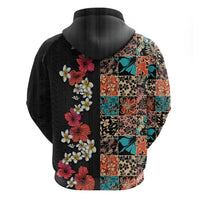 Hawaiian Hibiscus and Tropical Leaves Hoodie Patchwork Grunge Abstract Vintage Style