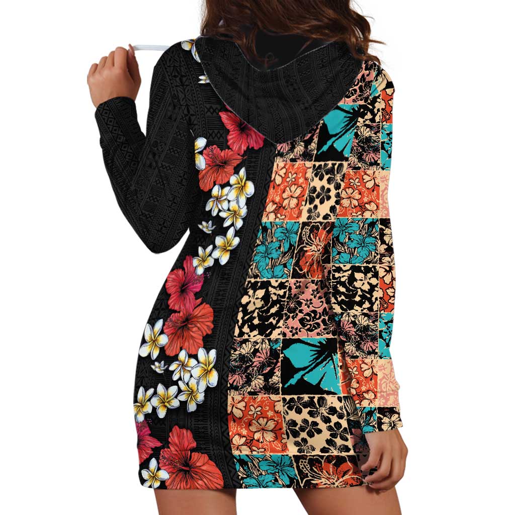Hawaiian Hibiscus and Tropical Leaves Hoodie Dress Patchwork Grunge Abstract Vintage Style LT03 - Polynesian Pride