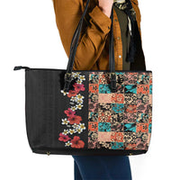 Hawaiian Hibiscus and Tropical Leaves Leather Tote Bag Patchwork Grunge Abstract Vintage Style LT03 - Polynesian Pride