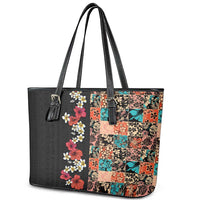 Hawaiian Hibiscus and Tropical Leaves Leather Tote Bag Patchwork Grunge Abstract Vintage Style LT03 - Polynesian Pride