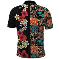 Hawaiian Hibiscus and Tropical Leaves Polo Shirt Patchwork Grunge Abstract Vintage Style