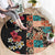 Hawaiian Hibiscus and Tropical Leaves Round Carpet Patchwork Grunge Abstract Vintage Style