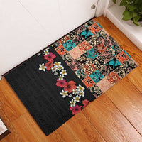 Hawaiian Hibiscus and Tropical Leaves Rubber Doormat Patchwork Grunge Abstract Vintage Style LT03 - Polynesian Pride