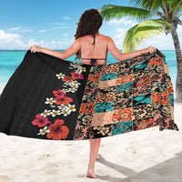 Hawaiian Hibiscus and Tropical Leaves Sarong Patchwork Grunge Abstract Vintage Style
