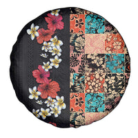 Hawaiian Hibiscus and Tropical Leaves Spare Tire Cover Patchwork Grunge Abstract Vintage Style LT03 - Polynesian Pride
