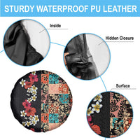 Hawaiian Hibiscus and Tropical Leaves Spare Tire Cover Patchwork Grunge Abstract Vintage Style LT03 - Polynesian Pride