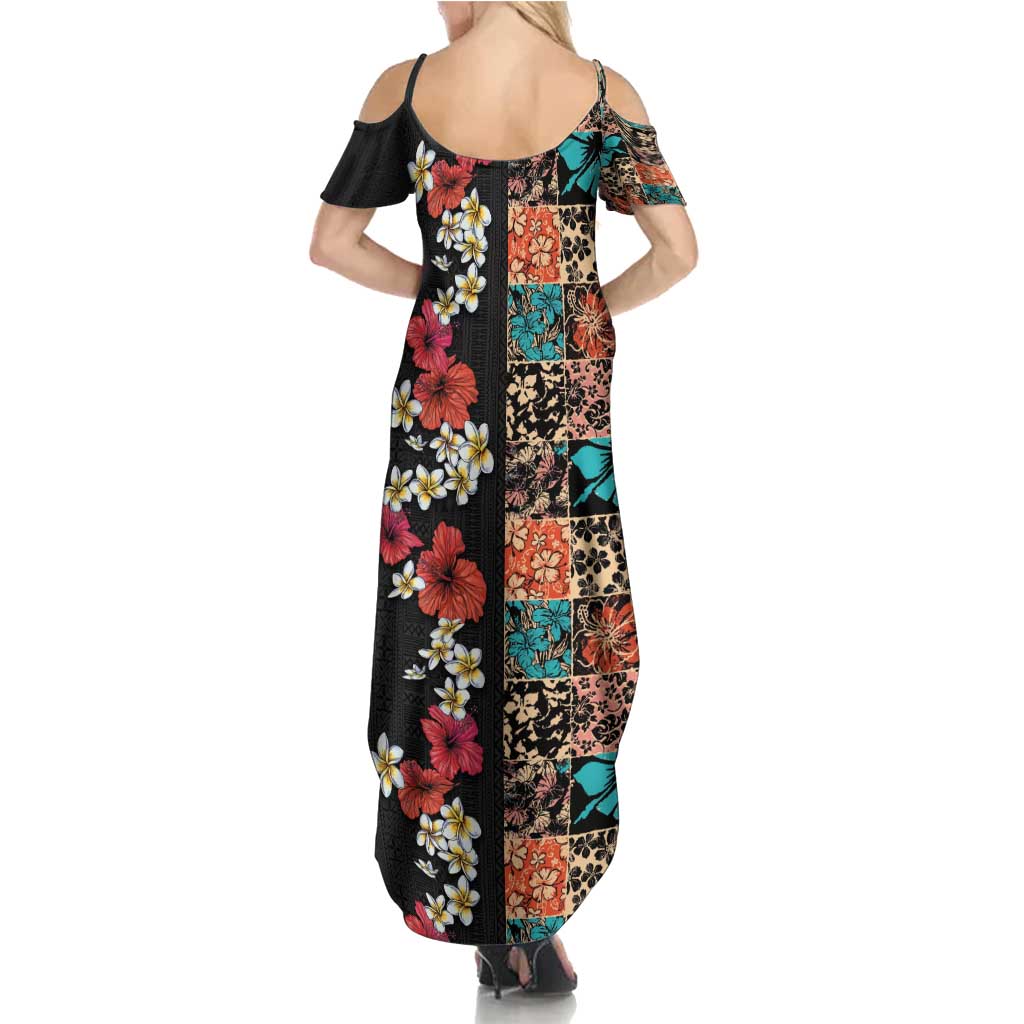 Hawaiian Hibiscus and Tropical Leaves Summer Maxi Dress Patchwork Grunge Abstract Vintage Style LT03 - Polynesian Pride