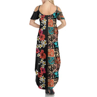 Hawaiian Hibiscus and Tropical Leaves Summer Maxi Dress Patchwork Grunge Abstract Vintage Style LT03 - Polynesian Pride