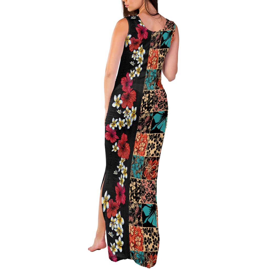 Hawaiian Hibiscus and Tropical Leaves Tank Maxi Dress Patchwork Grunge Abstract Vintage Style LT03 - Polynesian Pride
