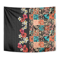 Hawaiian Hibiscus and Tropical Leaves Tapestry Patchwork Grunge Abstract Vintage Style