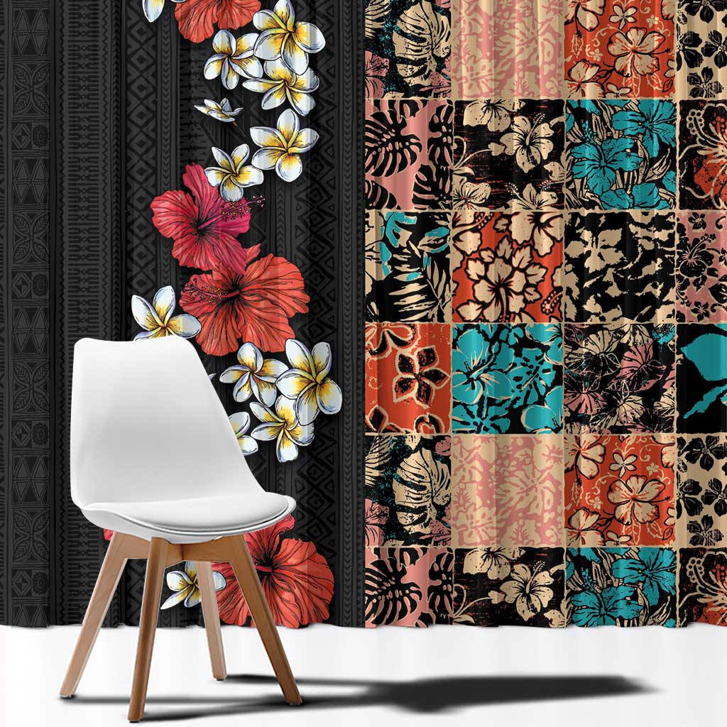 Hawaiian Hibiscus and Tropical Leaves Window Curtain Patchwork Grunge Abstract Vintage Style LT03 - Polynesian Pride
