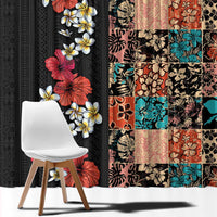 Hawaiian Hibiscus and Tropical Leaves Window Curtain Patchwork Grunge Abstract Vintage Style LT03 - Polynesian Pride