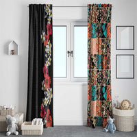 Hawaiian Hibiscus and Tropical Leaves Window Curtain Patchwork Grunge Abstract Vintage Style LT03 - Polynesian Pride