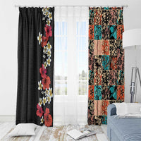 Hawaiian Hibiscus and Tropical Leaves Window Curtain Patchwork Grunge Abstract Vintage Style LT03 - Polynesian Pride