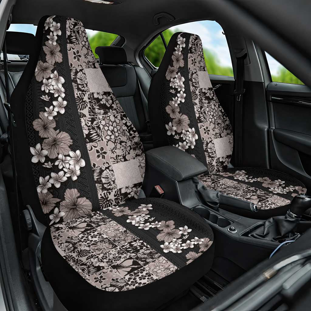 Hawaiian Hibiscus and Tropical Leaves Car Seat Cover Patchwork Grunge Abstract Vintage Style Grayscale Color