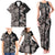 Hawaiian Hibiscus and Tropical Leaves Family Matching Tank Maxi Dress and Hawaiian Shirt Patchwork Grunge Abstract Vintage Style Grayscale Color