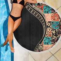 Hawaiian Hibiscus and Tropical Leaves Beach Blanket Patchwork Grunge Abstract and Tapa Tribal Pattern Half Style LT03 - Polynesian Pride