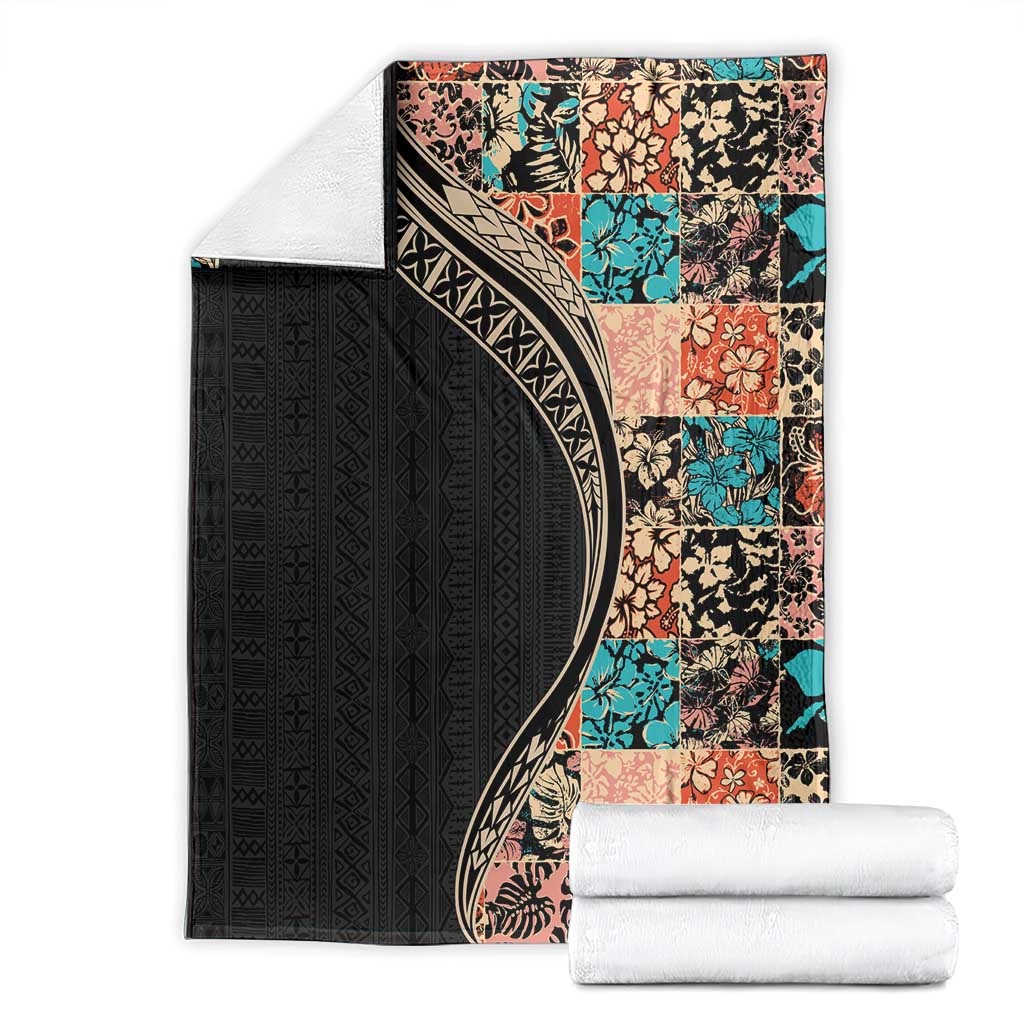 Hawaiian Hibiscus and Tropical Leaves Blanket Patchwork Grunge Abstract and Tapa Tribal Pattern Half Style LT03 - Polynesian Pride