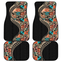 Hawaiian Hibiscus and Tropical Leaves Car Mats Patchwork Grunge Abstract and Tapa Tribal Pattern Half Style