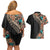 Hawaiian Hibiscus and Tropical Leaves Couples Matching Off Shoulder Short Dress and Hawaiian Shirt Patchwork Grunge Abstract and Tapa Tribal Pattern Half Style