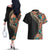 Hawaiian Hibiscus and Tropical Leaves Couples Matching Off The Shoulder Long Sleeve Dress and Hawaiian Shirt Patchwork Grunge Abstract and Tapa Tribal Pattern Half Style