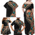 Hawaiian Hibiscus and Tropical Leaves Family Matching Off Shoulder Maxi Dress and Hawaiian Shirt Patchwork Grunge Abstract and Tapa Tribal Pattern Half Style