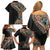 Hawaiian Hibiscus and Tropical Leaves Family Matching Off Shoulder Short Dress and Hawaiian Shirt Patchwork Grunge Abstract and Tapa Tribal Pattern Half Style