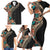 Hawaiian Hibiscus and Tropical Leaves Family Matching Short Sleeve Bodycon Dress and Hawaiian Shirt Patchwork Grunge Abstract and Tapa Tribal Pattern Half Style