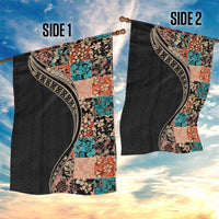 Hawaiian Hibiscus and Tropical Leaves Garden Flag Patchwork Grunge Abstract and Tapa Tribal Pattern Half Style LT03 - Polynesian Pride