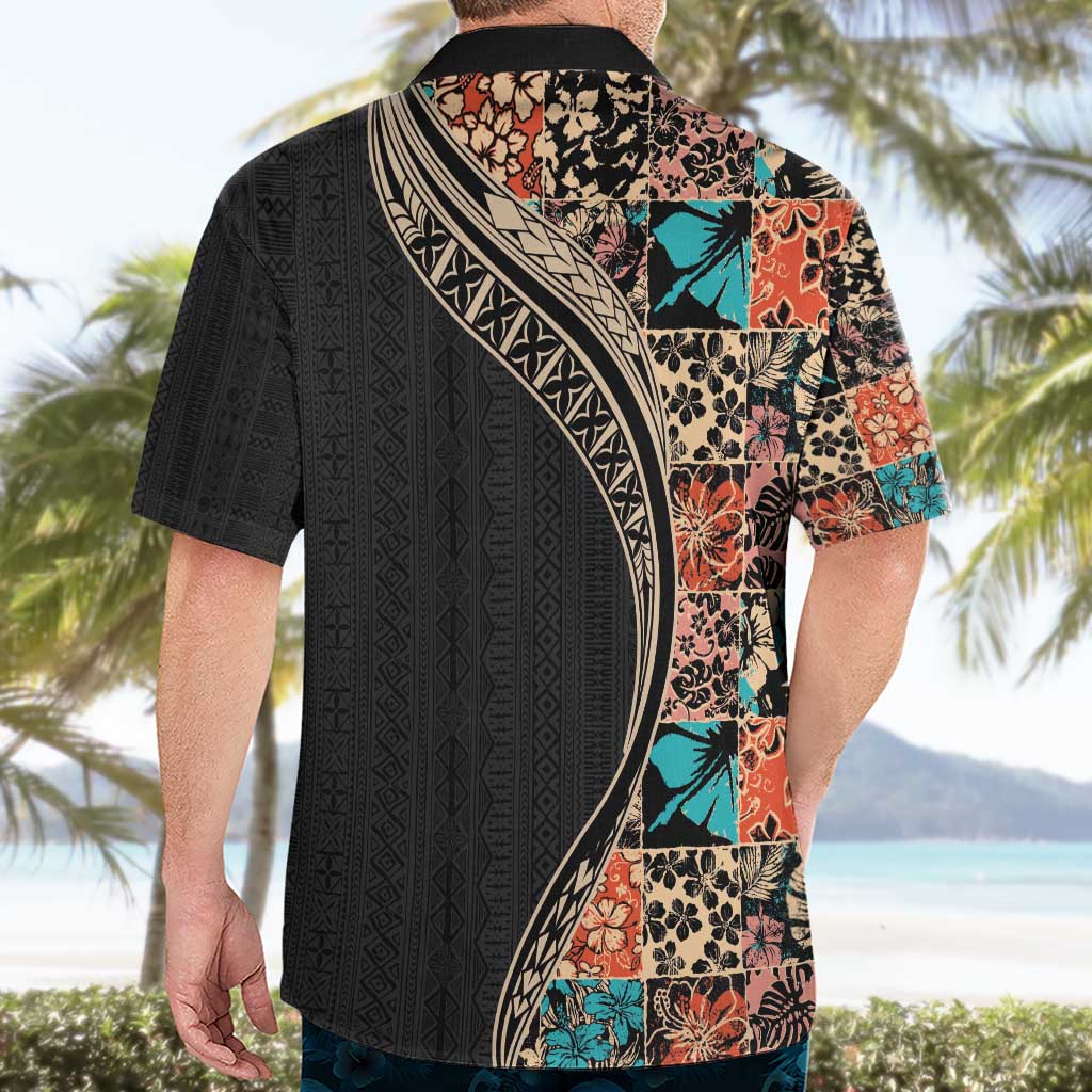 Hawaiian Hibiscus and Tropical Leaves Hawaiian Shirt Patchwork Grunge Abstract and Tapa Tribal Pattern Half Style LT03 - Polynesian Pride