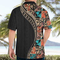 Hawaiian Hibiscus and Tropical Leaves Hawaiian Shirt Patchwork Grunge Abstract and Tapa Tribal Pattern Half Style LT03 - Polynesian Pride