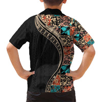 Hawaiian Hibiscus and Tropical Leaves Hawaiian Shirt Patchwork Grunge Abstract and Tapa Tribal Pattern Half Style LT03 - Polynesian Pride