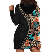 Hawaiian Hibiscus and Tropical Leaves Hoodie Dress Patchwork Grunge Abstract and Tapa Tribal Pattern Half Style LT03 - Polynesian Pride