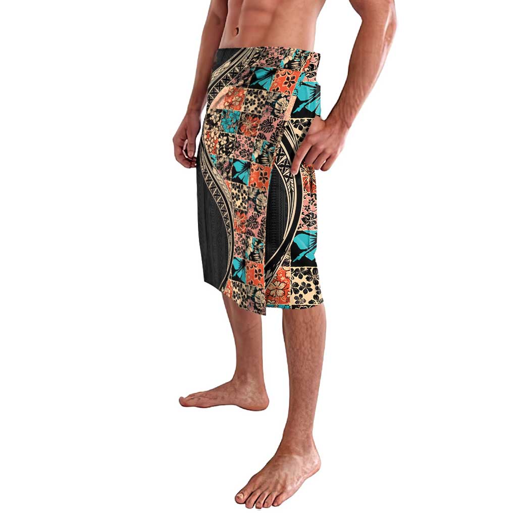 Hawaiian Hibiscus and Tropical Leaves Lavalava Patchwork Grunge Abstract and Tapa Tribal Pattern Half Style LT03 - Polynesian Pride