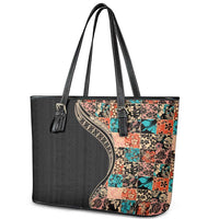 Hawaiian Hibiscus and Tropical Leaves Leather Tote Bag Patchwork Grunge Abstract and Tapa Tribal Pattern Half Style LT03 - Polynesian Pride