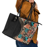 Hawaiian Hibiscus and Tropical Leaves Leather Tote Bag Patchwork Grunge Abstract and Tapa Tribal Pattern Half Style LT03 - Polynesian Pride