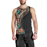 Hawaiian Hibiscus and Tropical Leaves Men Tank Top Patchwork Grunge Abstract and Tapa Tribal Pattern Half Style LT03 - Polynesian Pride