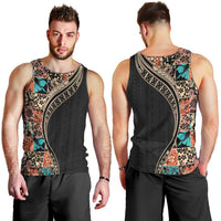 Hawaiian Hibiscus and Tropical Leaves Men Tank Top Patchwork Grunge Abstract and Tapa Tribal Pattern Half Style LT03 - Polynesian Pride