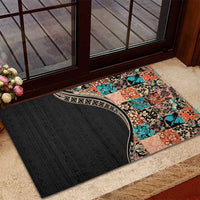 Hawaiian Hibiscus and Tropical Leaves Rubber Doormat Patchwork Grunge Abstract and Tapa Tribal Pattern Half Style LT03 - Polynesian Pride