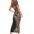 Hawaiian Hibiscus and Tropical Leaves Short Sleeve Bodycon Dress Patchwork Grunge Abstract and Tapa Tribal Pattern Half Style