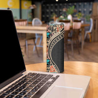 Hawaiian Hibiscus and Tropical Leaves Skinny Tumbler Patchwork Grunge Abstract and Tapa Tribal Pattern Half Style