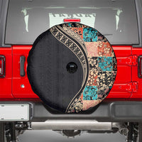 Hawaiian Hibiscus and Tropical Leaves Spare Tire Cover Patchwork Grunge Abstract and Tapa Tribal Pattern Half Style LT03 - Polynesian Pride