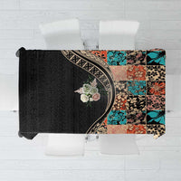 Hawaiian Hibiscus and Tropical Leaves Tablecloth Patchwork Grunge Abstract and Tapa Tribal Pattern Half Style LT03 Black - Polynesian Pride