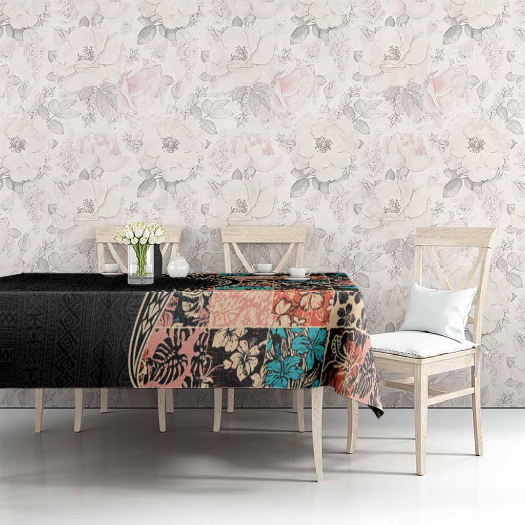 Hawaiian Hibiscus and Tropical Leaves Tablecloth Patchwork Grunge Abstract and Tapa Tribal Pattern Half Style LT03 - Polynesian Pride