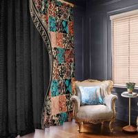 Hawaiian Hibiscus and Tropical Leaves Window Curtain Patchwork Grunge Abstract and Tapa Tribal Pattern Half Style LT03 - Polynesian Pride