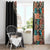 Hawaiian Hibiscus and Tropical Leaves Window Curtain Patchwork Grunge Abstract and Tapa Tribal Pattern Half Style