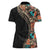 Hawaiian Hibiscus and Tropical Leaves Women Polo Shirt Patchwork Grunge Abstract and Tapa Tribal Pattern Half Style